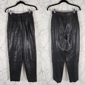 PCFL Vtg Dark Navy Leather High Rise Pleated Front Pants